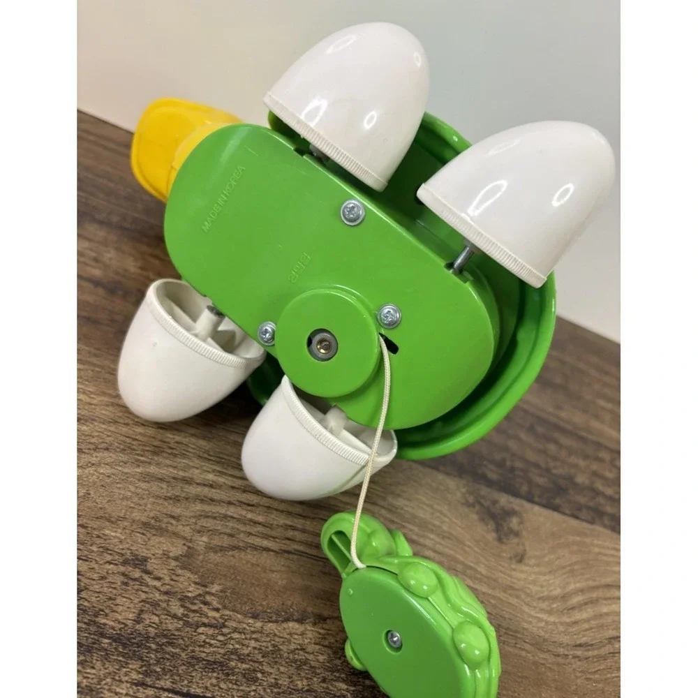Vintage Musical Green Turtle With White Hat With Baby Pull String Moving Toy